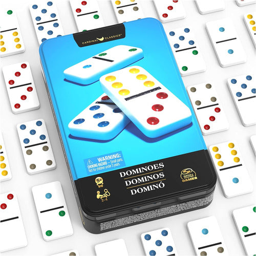 Juego De Domino Doble 6 En Caja Metalica 28 Fichas Con Color